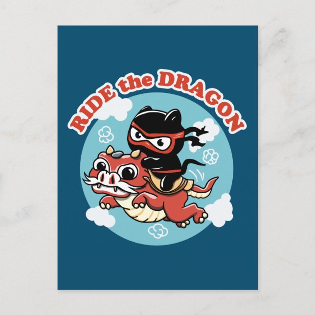 Kawaii Ninja Cat | Ride The Dragon Postcard (Front)