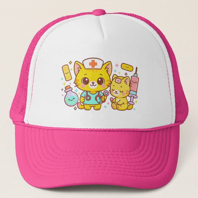 Kawaii Nurse Cat Duo Trucker Hat (Front)