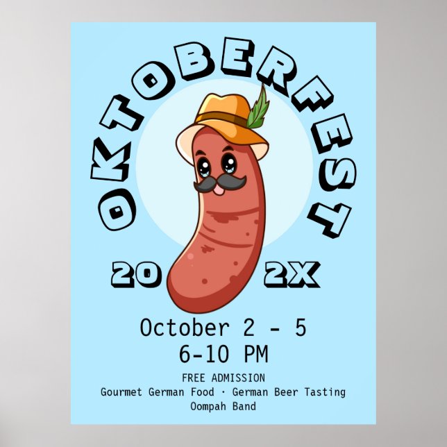 Kawaii Oktoberfest Bratwurst Poster (Front)