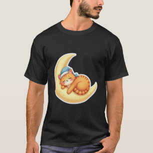 Kawaii Orange Cat Sleeping on Crescent Moon T-Shirt