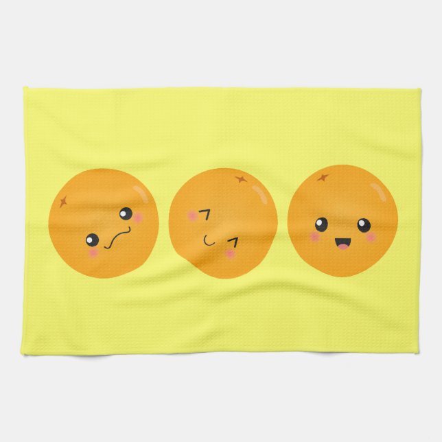 Kawaii Orange Rolling Around Tea Towel (Horizontal)