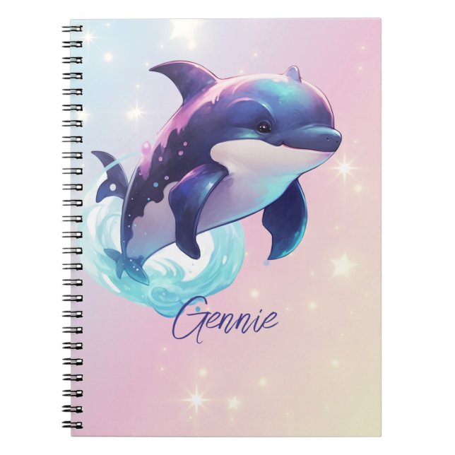 Kawaii Orca Killer Whale Personalised Blue & Pink Notebook (Front)
