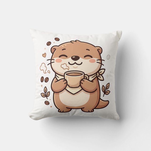 Kawaii Otter Throw Pillow (Front)