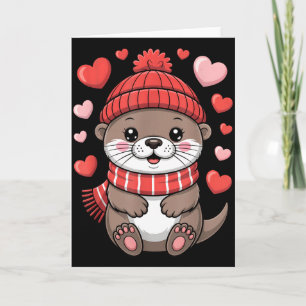 Kawaii Otter Valentines Day Hearts Winter Scarf  Card