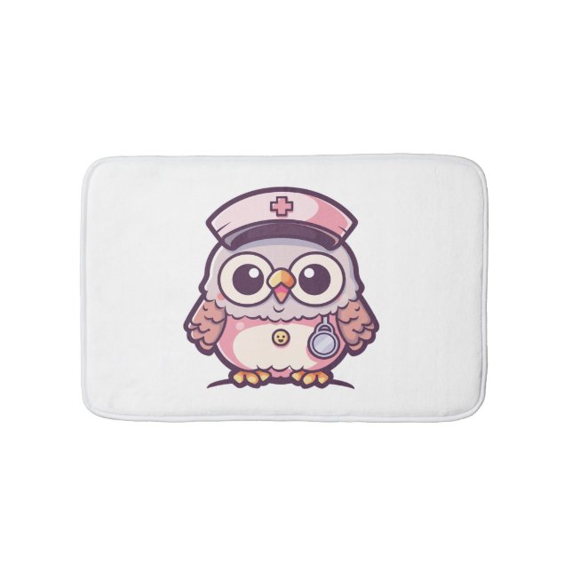 Kawaii Owl as a Nurse  Bath Mat (Front)
