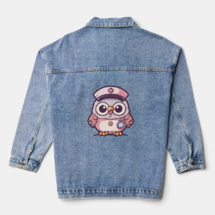 Kawaii Owl as a Nurse Denim Jacket