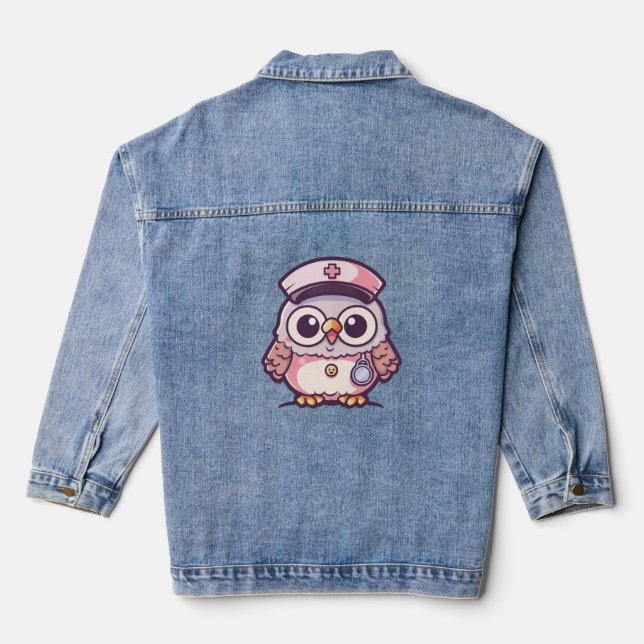 Kawaii Owl as a Nurse  Denim Jacket (Back)