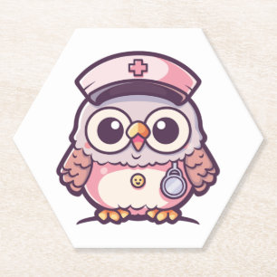 Kawaii Owl as a Nurse  Paper Coaster