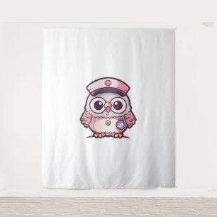 Kawaii Owl as a Nurse Tapestry