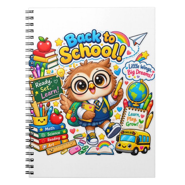 Kawaii Owl Ready Set Learn Back to School Notebook (Front)