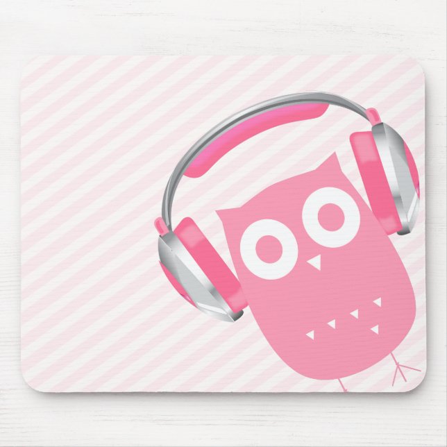 Kawaii Owl w/Headphones Mouse Pad (Front)