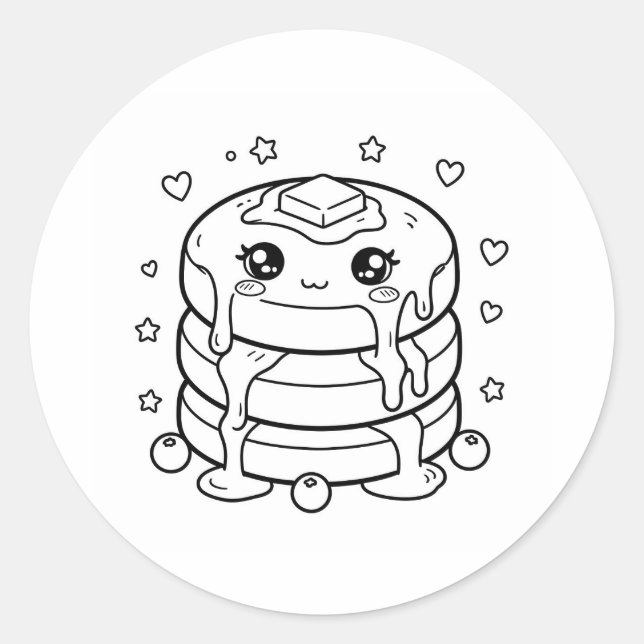 Kawaii pancake stack colouring classic round sticker (Front)