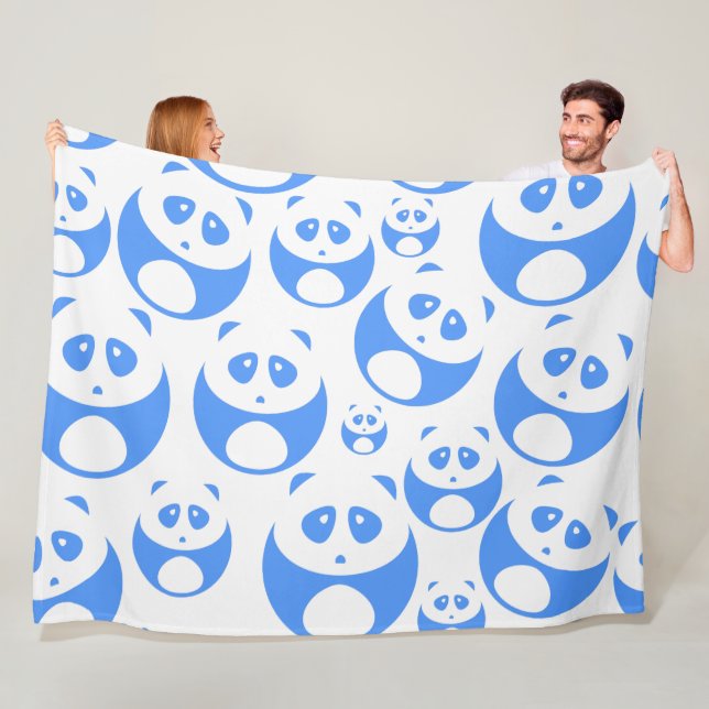 Kawaii Panda Baby Blue and WhitePattern Fleece Blanket (In Situ)