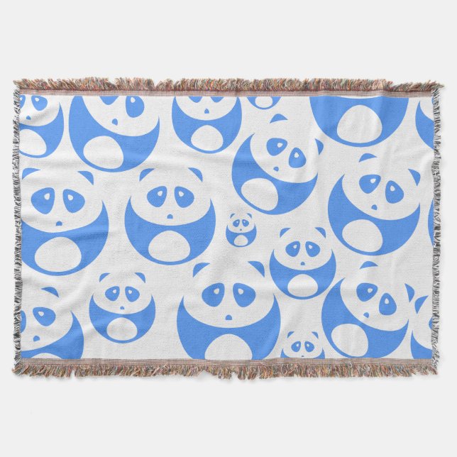 Kawaii Panda Baby Blue and WhitePattern Throw Blanket (Front)