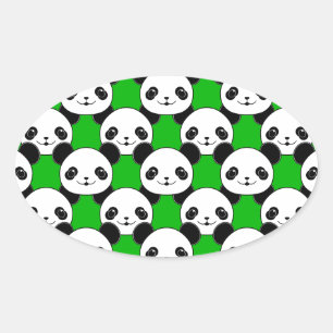 Kawaii Panda Bear Pattern Oval Sticker