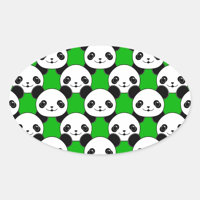Kawaii Panda Bear Pattern Oval Sticker (Front)