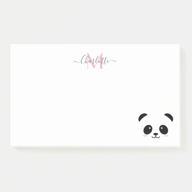 Kawaii panda bear personalised monogram post-it no notes (Front)