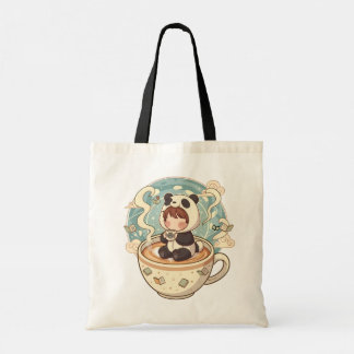 Kawaii Panda Coffee Canvas Tote Bag