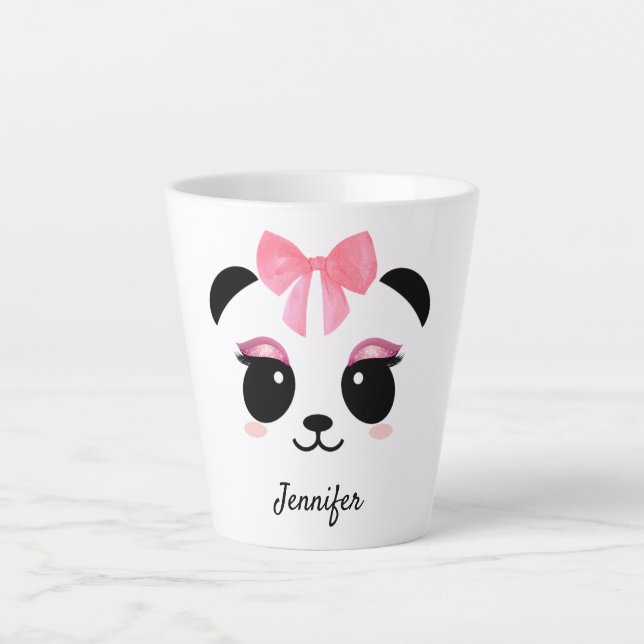 Kawaii panda cute eyelashes personalised latte mug (Front)