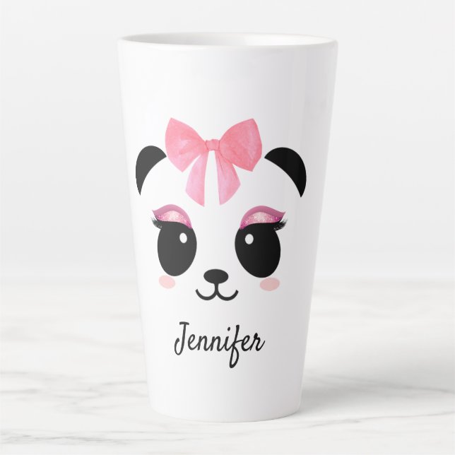 Kawaii panda cute eyelashes personalised latte mug (Front)