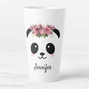 Kawaii panda cute floral personalised latte mug