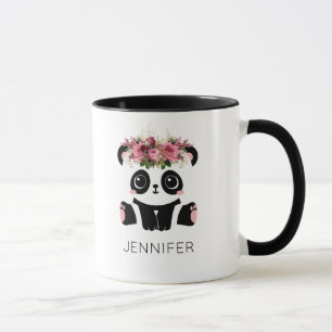 Kawaii panda face floral personalised mug