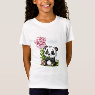 Kawaii Panda Girl T-Shirt with Bamboo and Balloons
