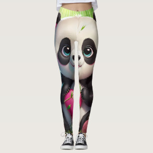 Kawaii Panda Holding Heart in a Bamboo Forest Leggings