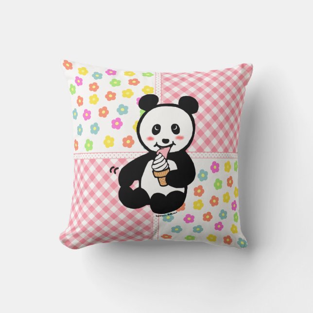 Kawaii Panda Ice Cream Cartoon Patchwork Cushion (Front)
