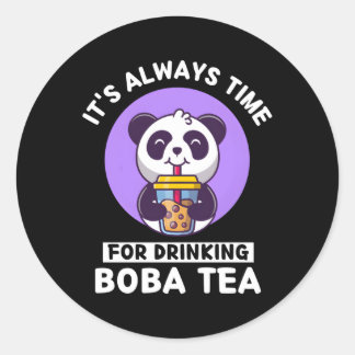 Kawaii Panda It'S Always Time For Drinking Boba Te Classic Round Sticker