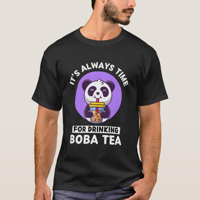 Kawaii Panda It'S Always Time For Drinking Boba Te T-Shirt (Front)