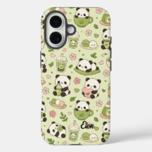 Kawaii Panda Matcha Pattern Phone Case