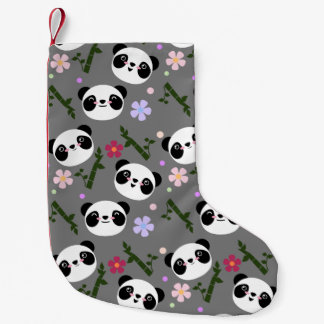 Kawaii Panda on Grey Small Christmas Stocking