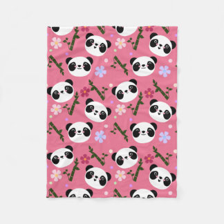 Kawaii Panda on Pink Fleece Blanket