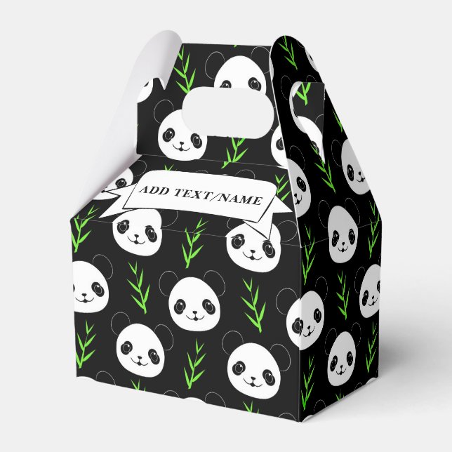Kawaii Panda Pattern Bamboo In Black White Green Favour Box (Back Side)