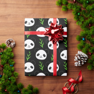 Kawaii Panda Pattern Bamboo In Black White Green Wrapping Paper