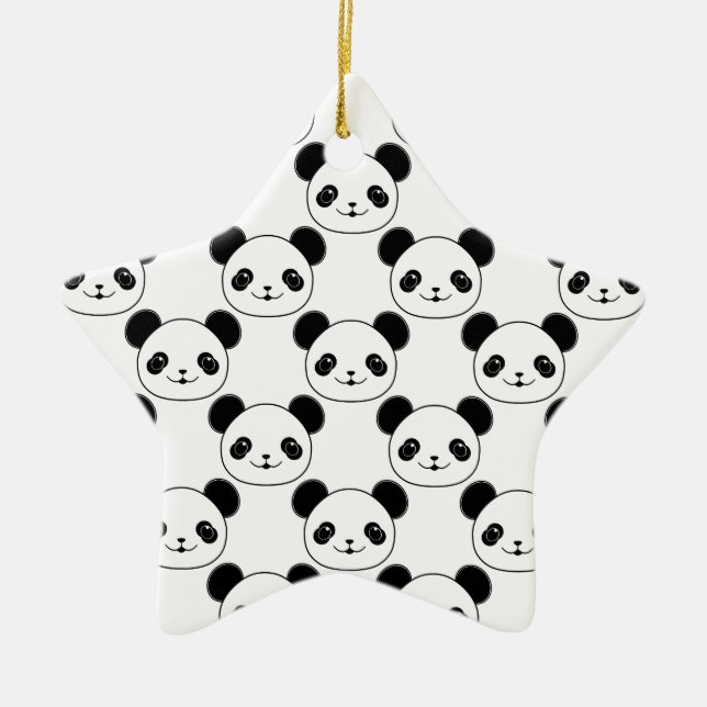 Kawaii Panda Pattern In Black And White Ceramic Tree Decoration (Front)