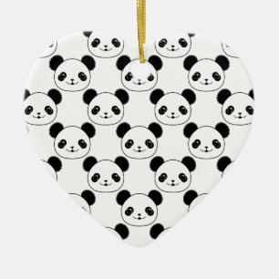 Kawaii Panda Pattern In Black And White Ceramic Tree Decoration