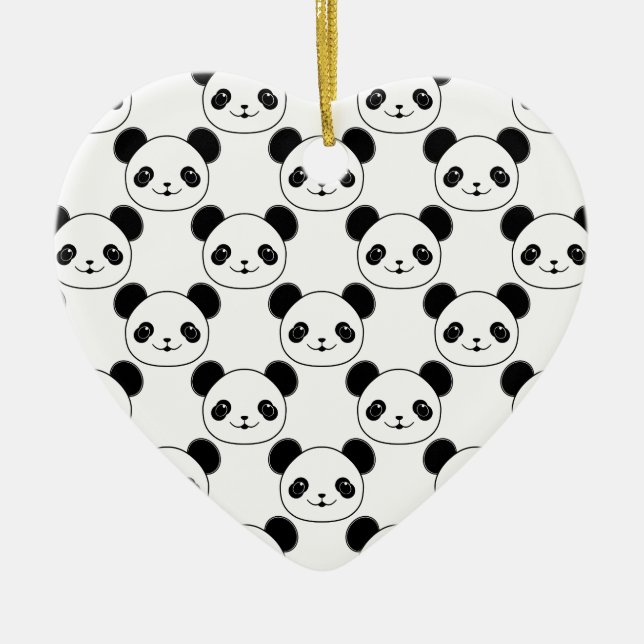 Kawaii Panda Pattern In Black And White Ceramic Tree Decoration (Front)