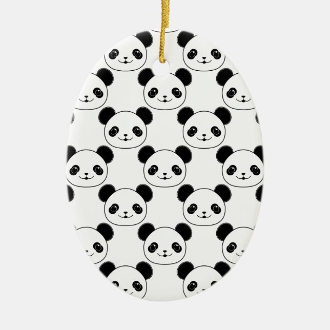 Kawaii Panda Pattern In Black And White Ceramic Tree Decoration (Front)