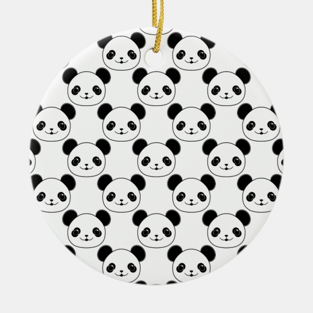 Kawaii Panda Pattern In Black And White Ceramic Tree Decoration (Front)