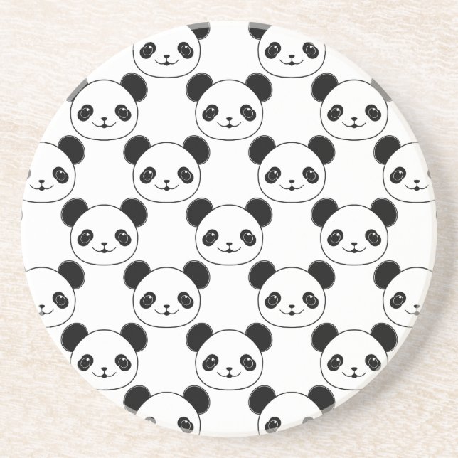 Kawaii Panda Pattern In Black And White Coaster (Front)