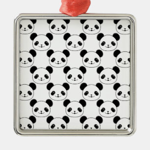 Kawaii Panda Pattern In Black And White Metal Tree Decoration