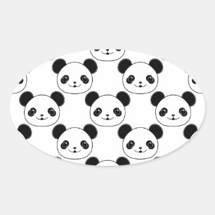 Kawaii Panda Pattern In Black And White Oval Sticker