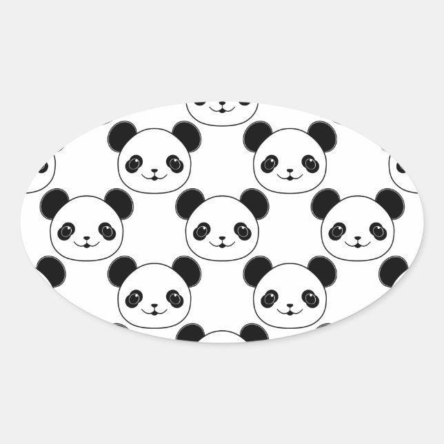 Kawaii Panda Pattern In Black And White Oval Sticker (Front)