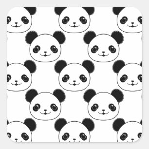 Kawaii Panda Pattern In Black And White Square Sticker