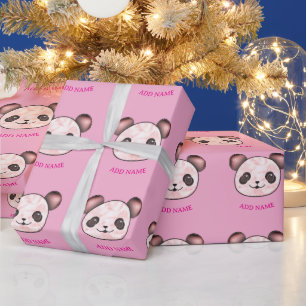 Kawaii Panda Pattern In Pink Wrapping Paper