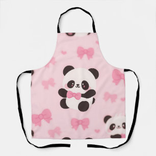Kawaii Panda Pink Bow Pattern Apron