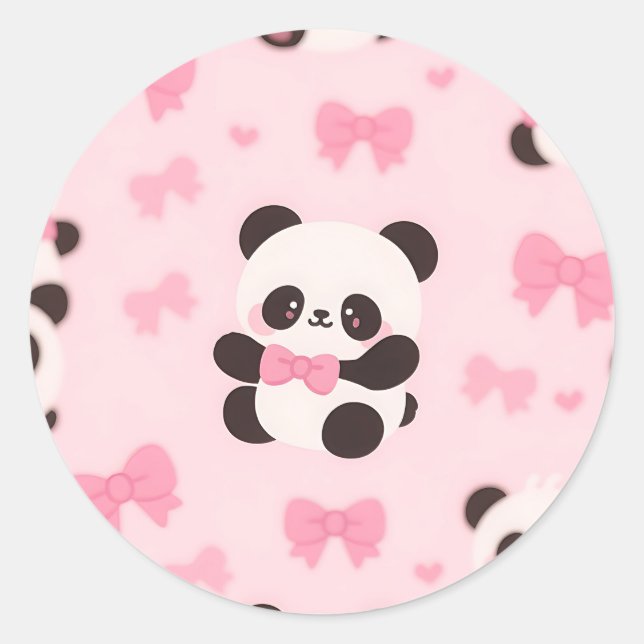 Kawaii Panda Pink Bow Pattern Classic Round Sticker (Front)