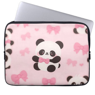 Kawaii Panda Pink Bow Pattern Laptop Sleeve